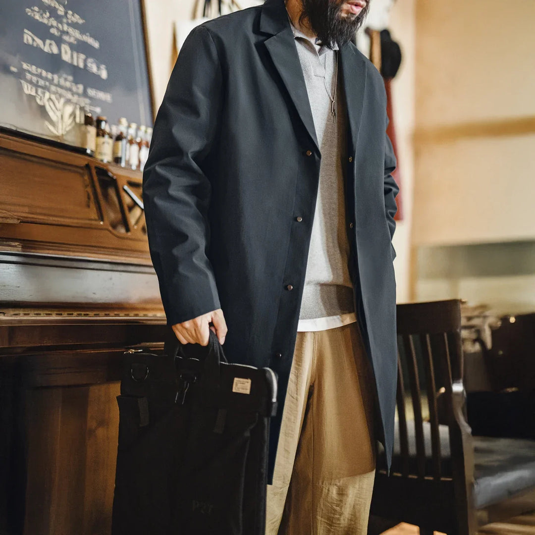 Mens Long Trench Coat Waterproof Classic Fit