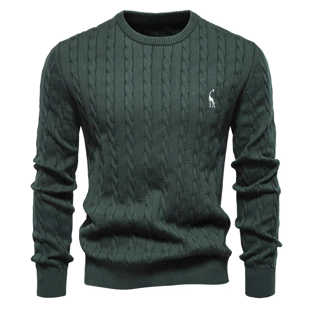Mens Crew Sweater with Animal Print Cozy Fit