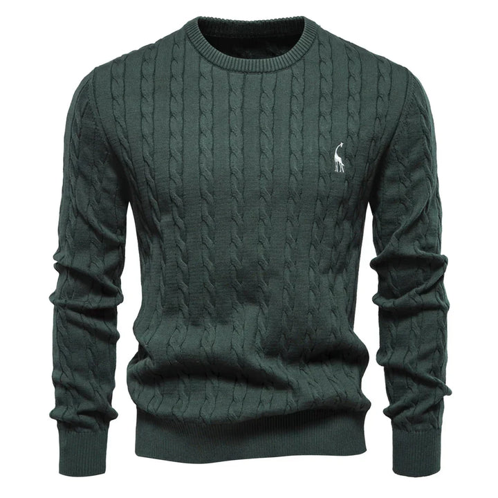 Mens Crew Sweater with Animal Print Cozy Fit