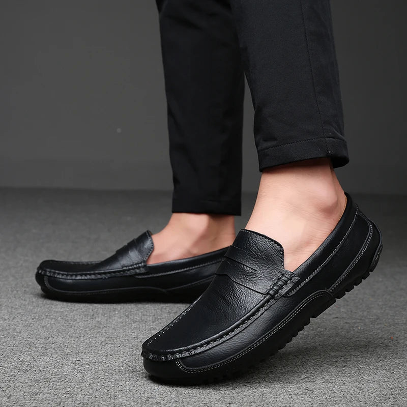 Mens Loafers Genuine Leather Slip-On