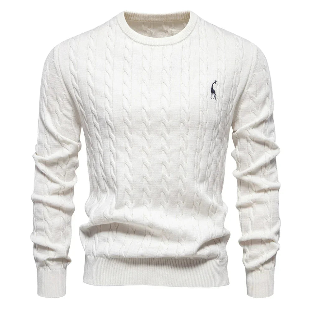 Mens Crew Sweater with Animal Print Cozy Fit