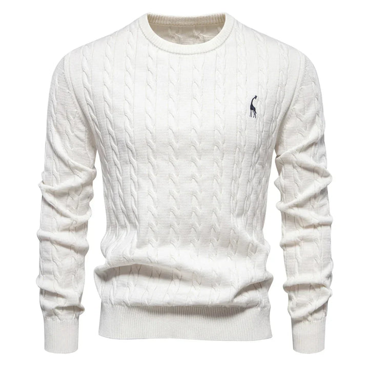 Mens Crew Sweater with Animal Print Cozy Fit
