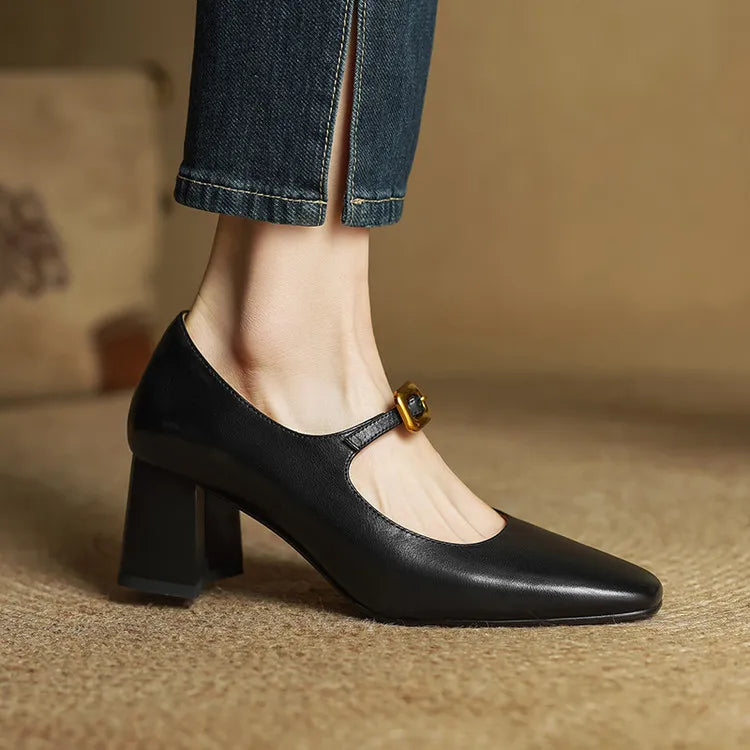 Womens Genuine Leather Heels Classic Fit