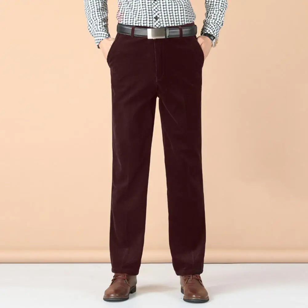 Mens Cotton Pants Classic Fit Straight Leg