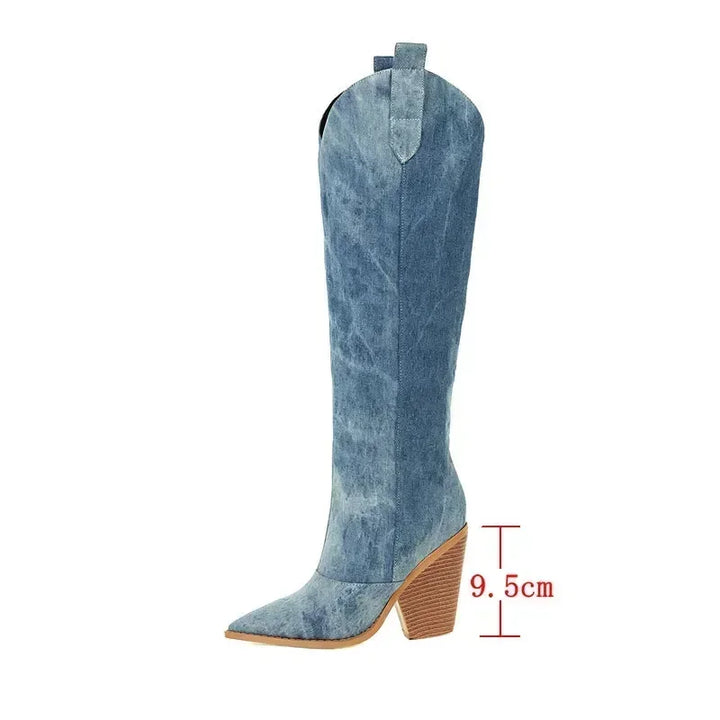 Womens Overknee Cowboy Boots Leather Western Style