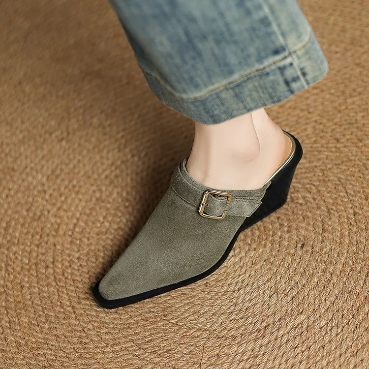 Womens Suede Mules Slip-On Style