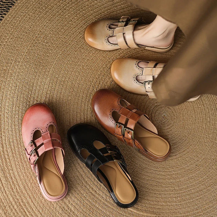 Womens Genuine Leather Mules Slip-On Comfortable