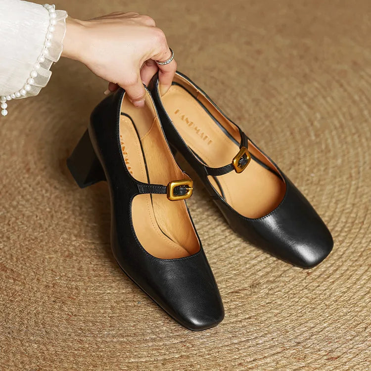 Womens Genuine Leather Heels Classic Fit