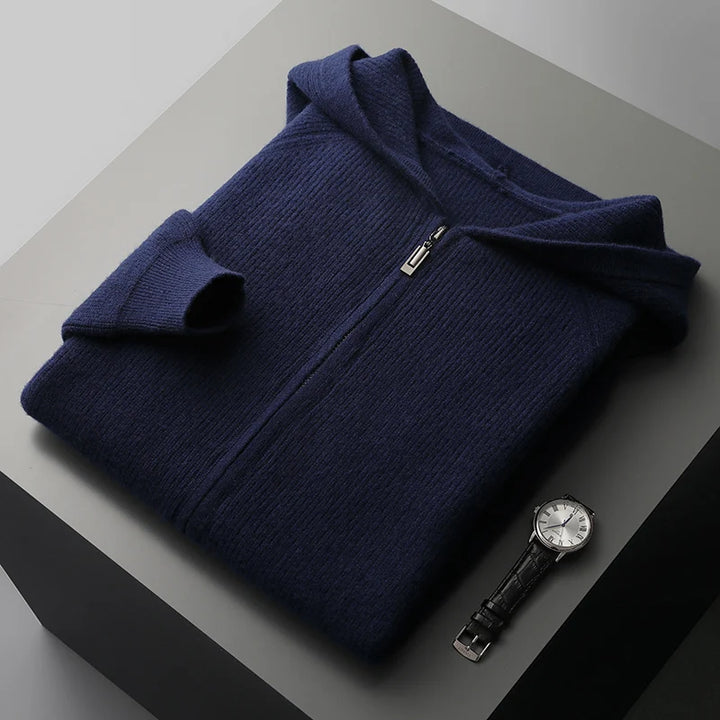 Mens Cashmere Knit Vest with Zipper and Hood