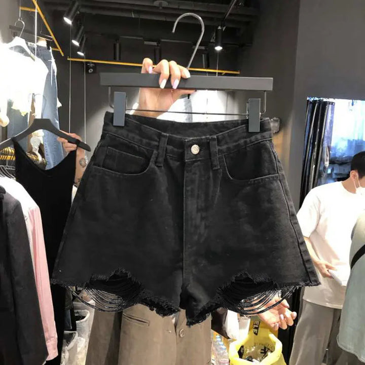 Womens Distressed Denim Shorts Comfortable Relaxed Fit