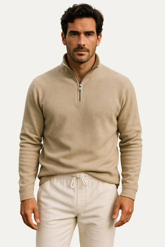 Mens Pullover Textured Quarter Zip Stand Collar