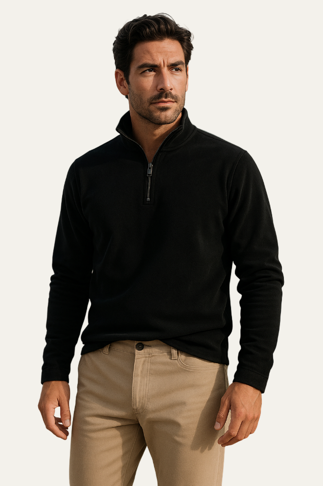 Mens Pullover Textured Quarter Zip Stand Collar