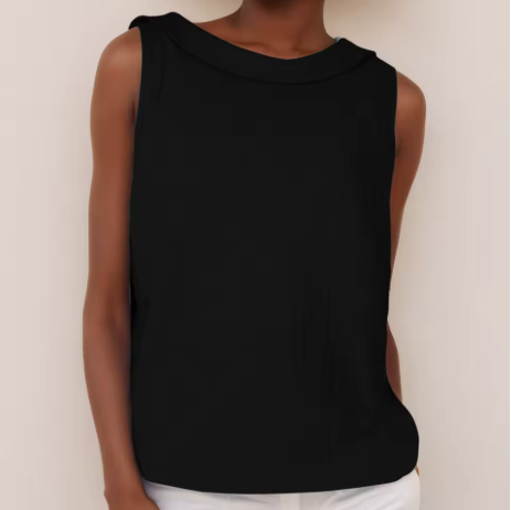 Womens Sleeveless Linen Top Rolled Collar Relaxed Fit