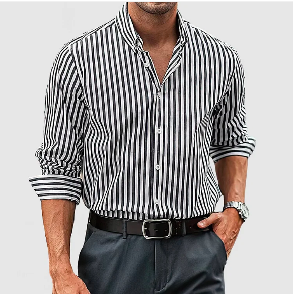 Mens Dress Shirt Slim Fit Classic Stripe