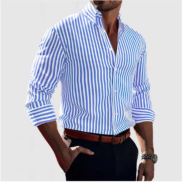 Mens Dress Shirt Slim Fit Classic Stripe
