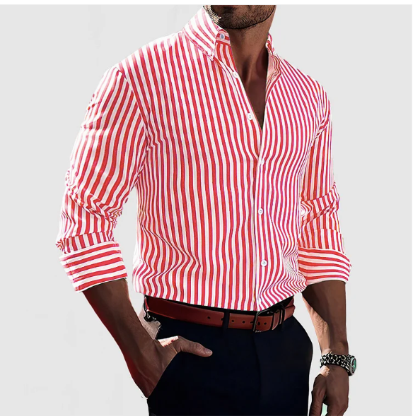 Mens Dress Shirt Slim Fit Classic Stripe