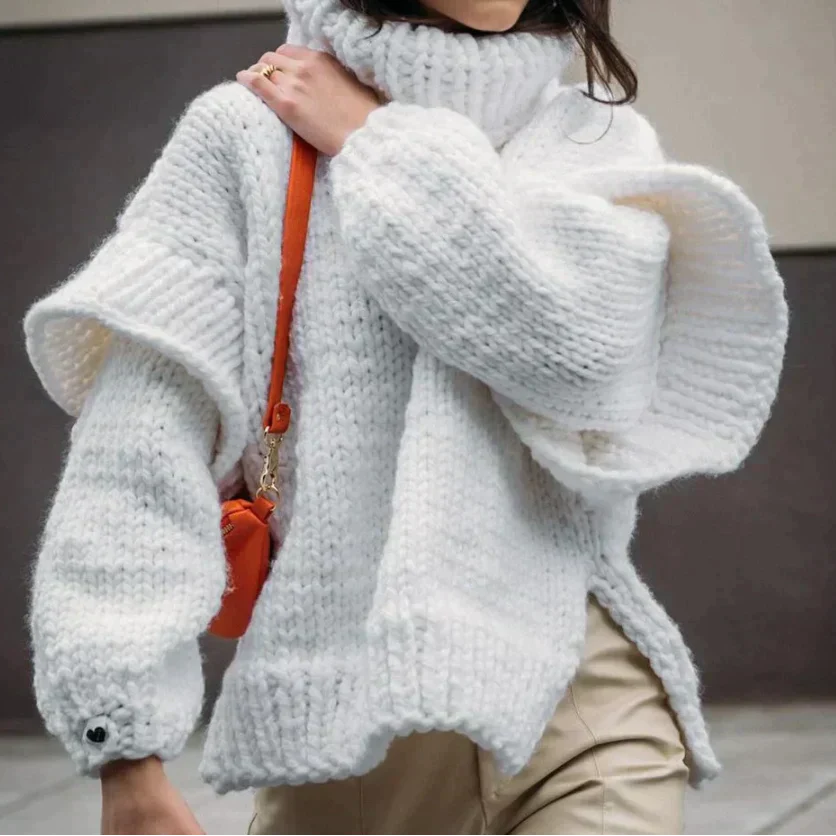 Womens Oversized Turtleneck Sweater Cozy Knit