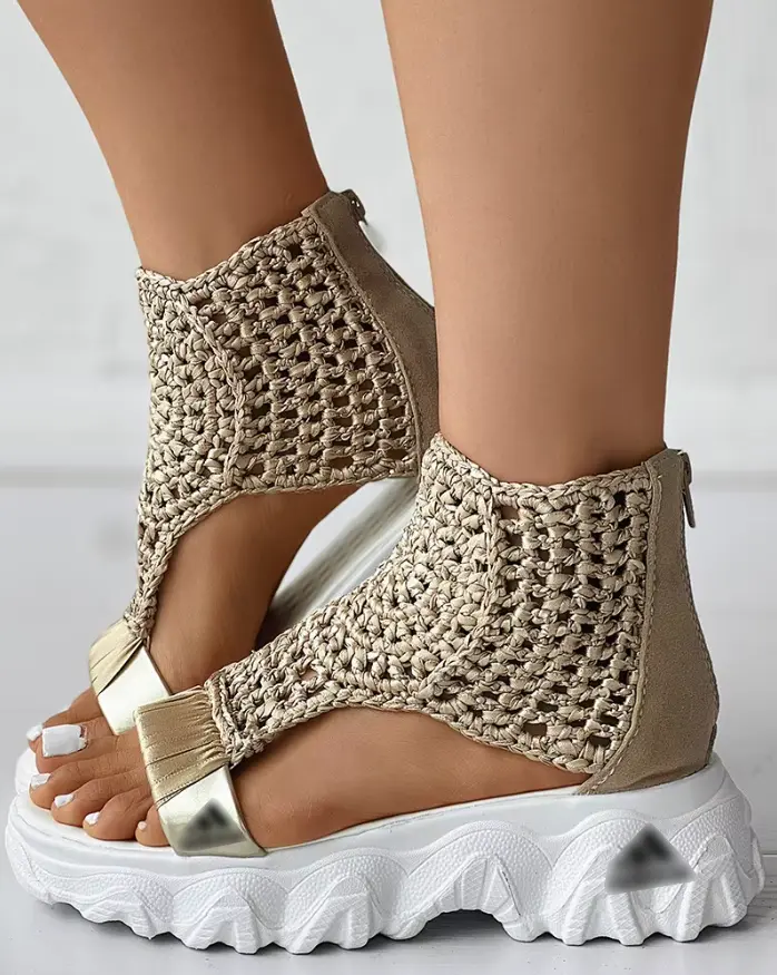 Womens Knit Wedge Sandals Slip-On Style - BritishMode