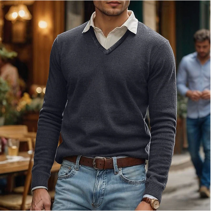 Mens V-Neck Sweater Knit Regular Fit