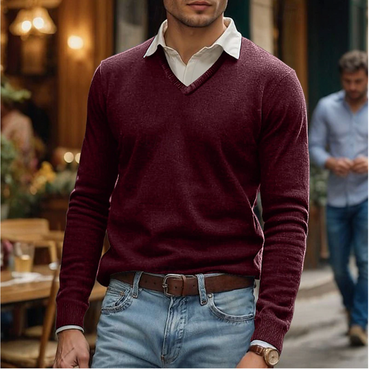 Mens V-Neck Sweater Knit Regular Fit