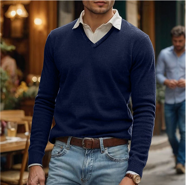 Mens V-Neck Sweater Knit Regular Fit