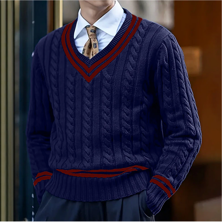 Mens V-Neck Sweater Stylish Knit