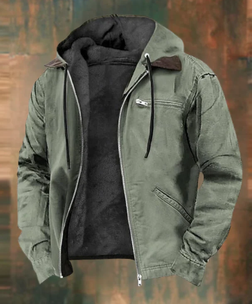 Mens Hooded Jacket Fleece-Lined Zip-Up Durable