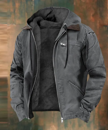 Mens Hooded Jacket Fleece-Lined Zip-Up Durable