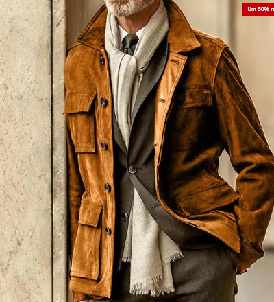 Mens Suede Jacket Classic Button-Up Style