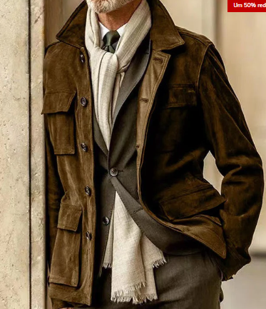 Mens Suede Jacket Classic Button-Up Style