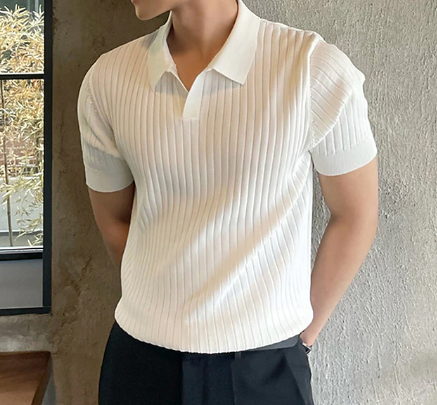 Mens Knitted Polo Shirt V-Neck Short Sleeve Casual - BritishMode