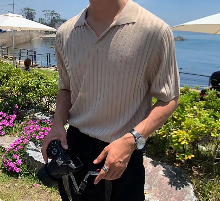 Mens Knitted Polo Shirt V-Neck Short Sleeve Casual