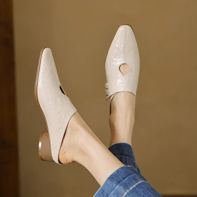 Womens Genuine Leather Mules Slip-On Style