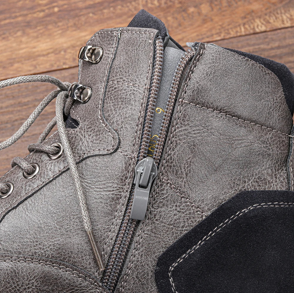 Mens Leather Outdoor Boots Orthopedic Side Zip