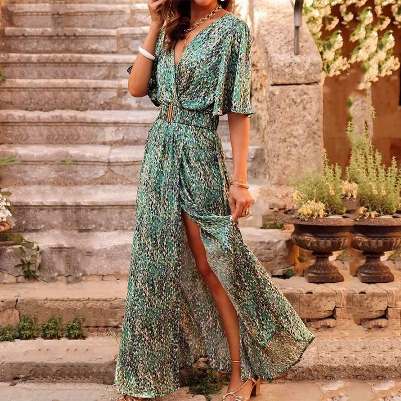 Womens Maxi Dress Boho Style Floral Print