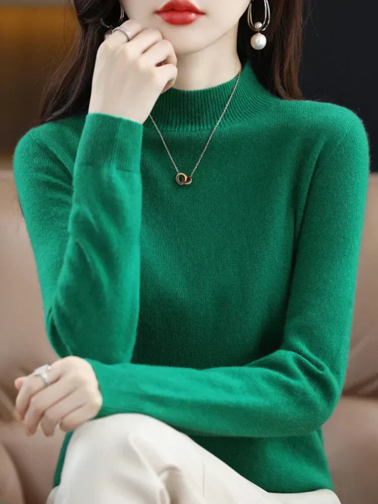 Womens Merino Wool Crew Neck Soft Sweater