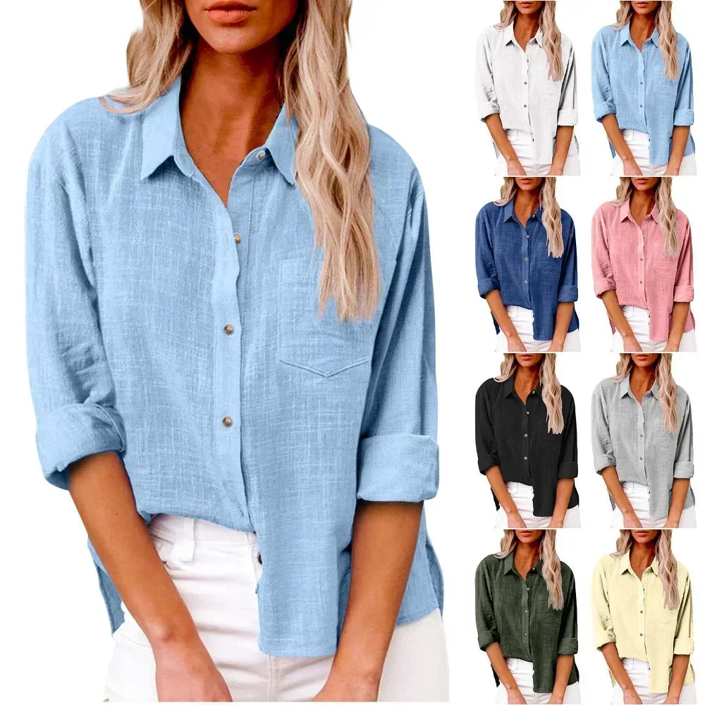 Womens Casual Linen Shirt Classic Fit - BritishMode