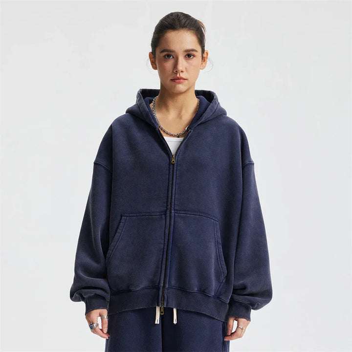 Unisex Fleece Zip-Up Jacket with Hood Warm Fit
