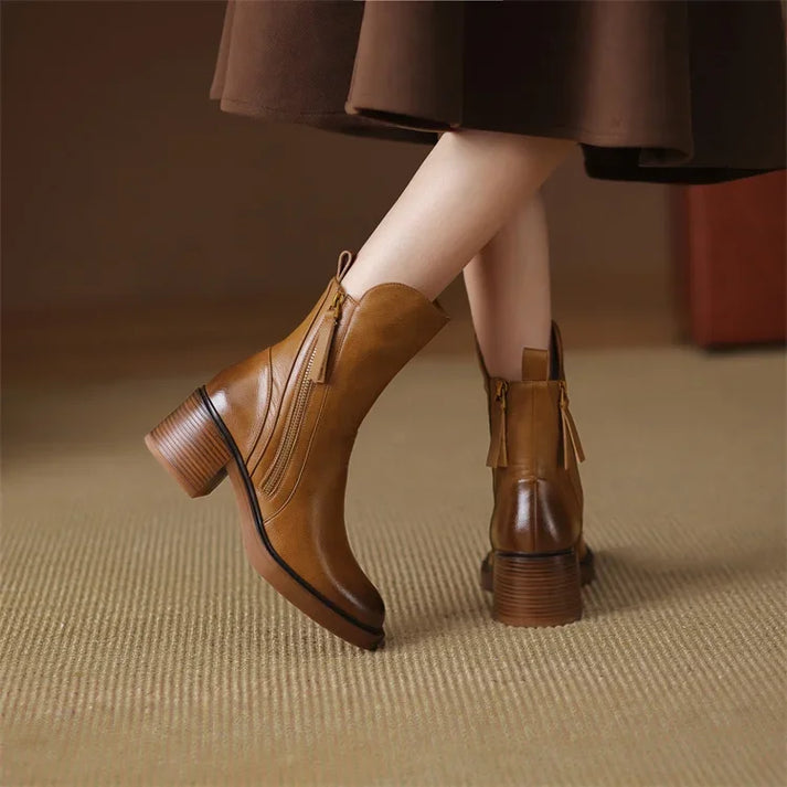Womens Ankle Boots Leather with Zipper Closure