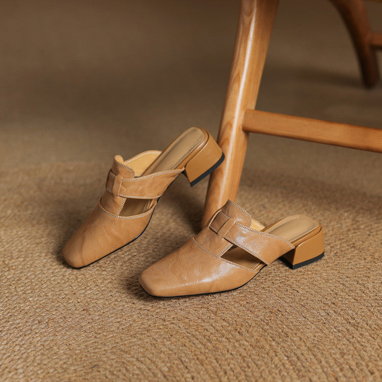 Womens Leather Mules Genuine Leather Slip-On