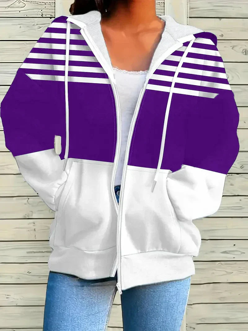 Womens Hoodie Sweatshirt Striped Winter Casual Fit - BritishMode