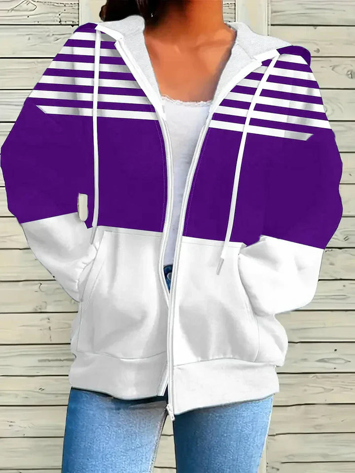 Womens Hoodie Sweatshirt Striped Winter Casual Fit - BritishMode
