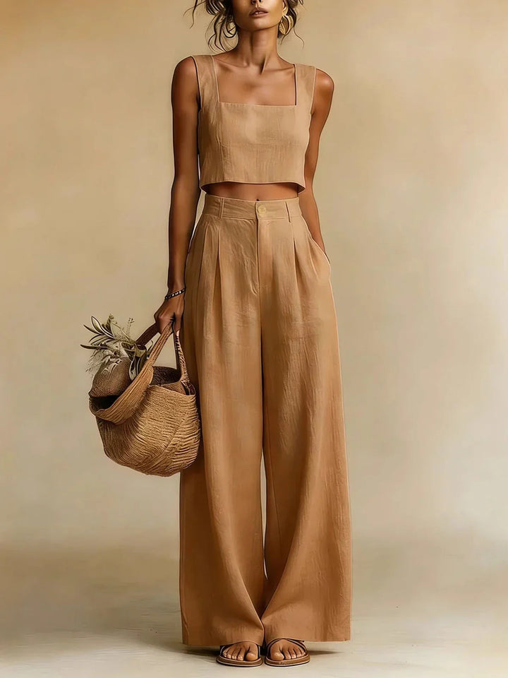 Womens Crop Top and Palazzo Trousers Set Square Neck Summer