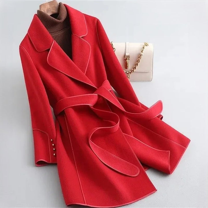 Womens Wool Coat Belted Tailored Wrap Overcoat