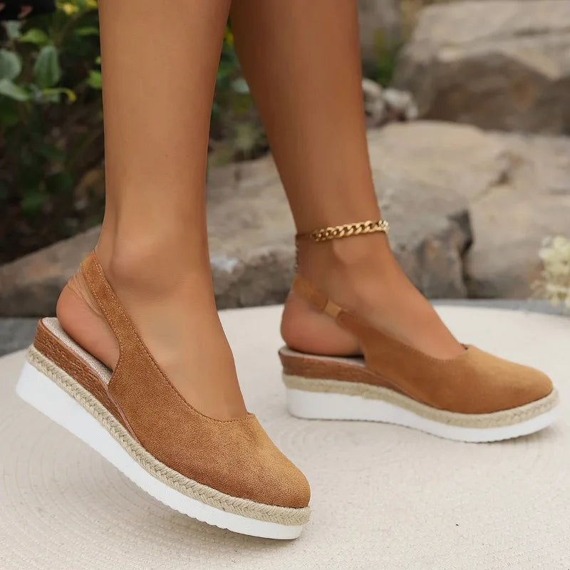 Womens Suede Slingback Espadrille Wedge Sandals - BritishMode