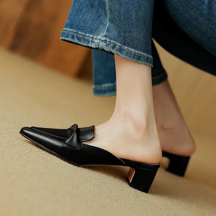 Womens Leather Mules Genuine Material Slip-On