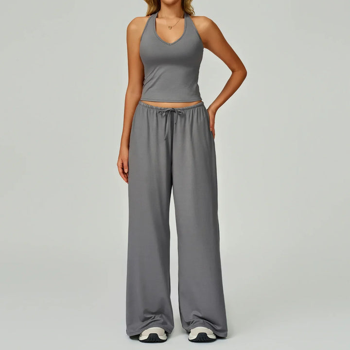 Womens Ribbed Tank Top Breathable Slim Fit Pants Elastic Waist