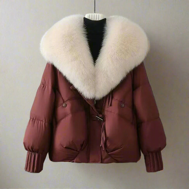 Womens Puffer Jacket with Fur Collar Relaxed Fit Toggle Closure