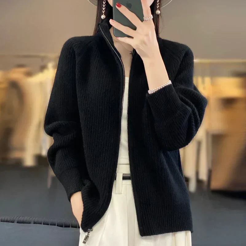 Womens Zip-Up Sweater Jacket Cozy Fit