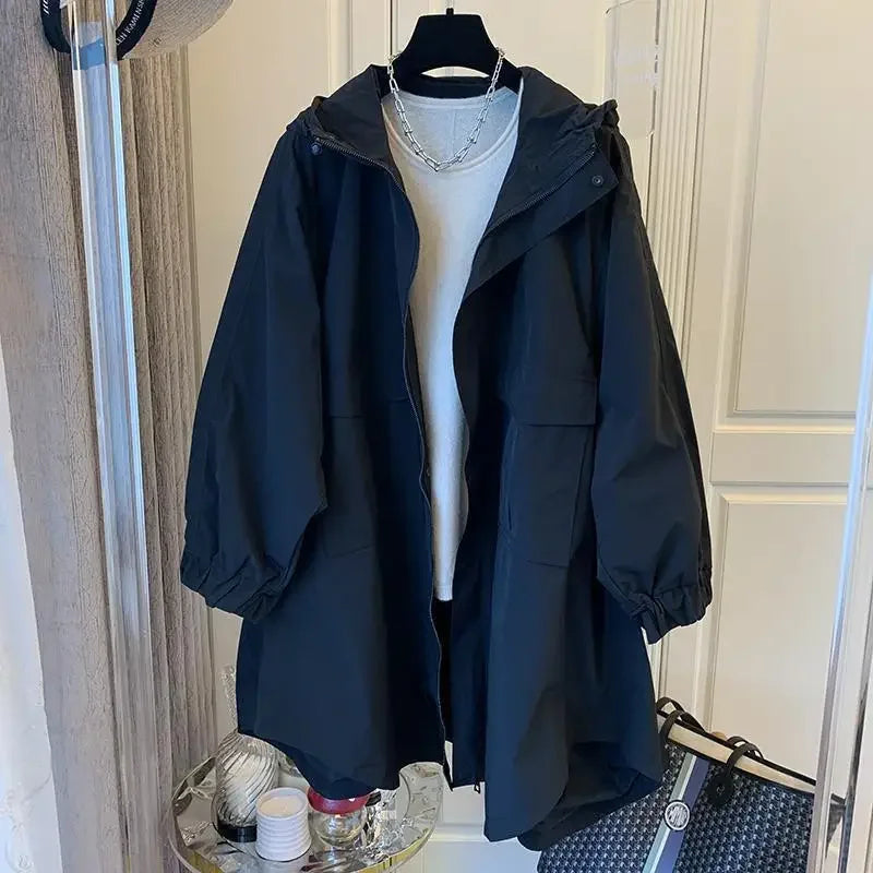 Womens Long Hooded Coat Relaxed Fit